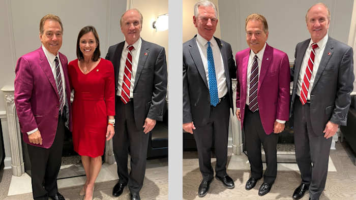 Nick Saban, Stuart Bell, Katie Britt and Tommy Tuberville on Thursday, June 8, 2023